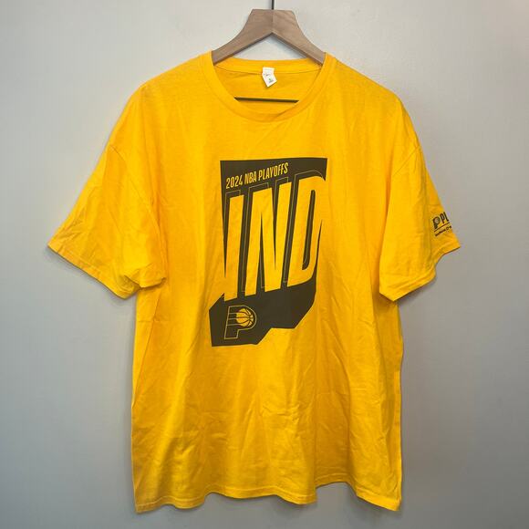 Fruit of the Loom Indiana Pacers 2024 NBA Playoffs T-shirt Gold Size X-Large - Picture 1 of 4